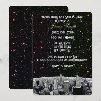Etched NYC Skyline 2 Rainbow Star Sweet 16 V Einladung