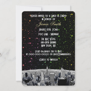 Etched NYC Skyline 2 Rainbow Star Sweet 16 V Einladung