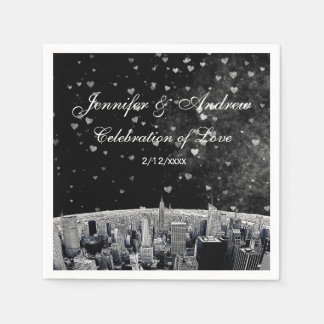 Etched NYC Skyline #2 Schwarz-weiß Heart Wedding Serviette