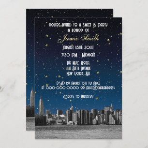 Etched NYC Skyline #3 Starry Blu Sunset Sweet 16 V Einladung