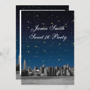 Etched NYC Skyline #3 Starry Blu Sunset Sweet 16 V Einladung