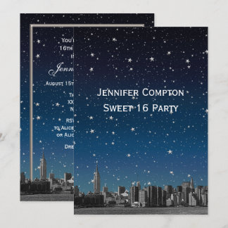 Etched NYC Skyline #3V2 Starry Blu Sunset Sweet 16 Einladung