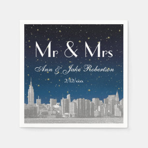 Etched NYC Skyline Blue Starry Wedding Serviette