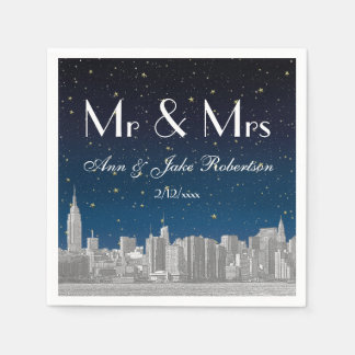 Etched NYC Skyline Blue Starry Wedding Serviette