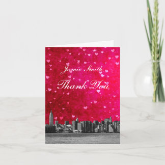 Etched NYC Skyline Hot Pink Red Heart Vielen Dank Dankeskarte