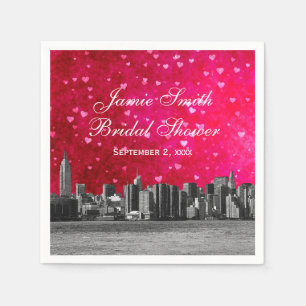 Etched NYC Skyline Hot Pink Red Hrt Serviette
