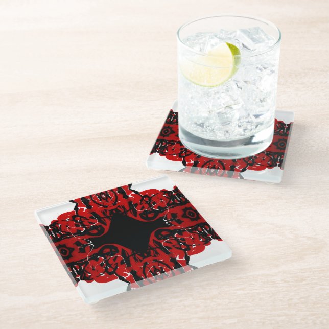 Eternal Abstract Red Black White Fluid Art Glasuntersetzer (Schrägansicht)