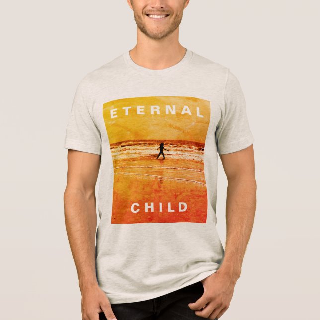 "Eternal Child" Orange Sepia Foto Girl of Waves Tri-Blend Shirt (Vorderseite)