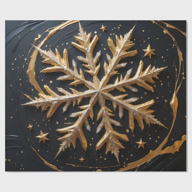 Eternal Frost – Golden Snowflake Glam Gift Wrap Geschenkpapier (Flach)