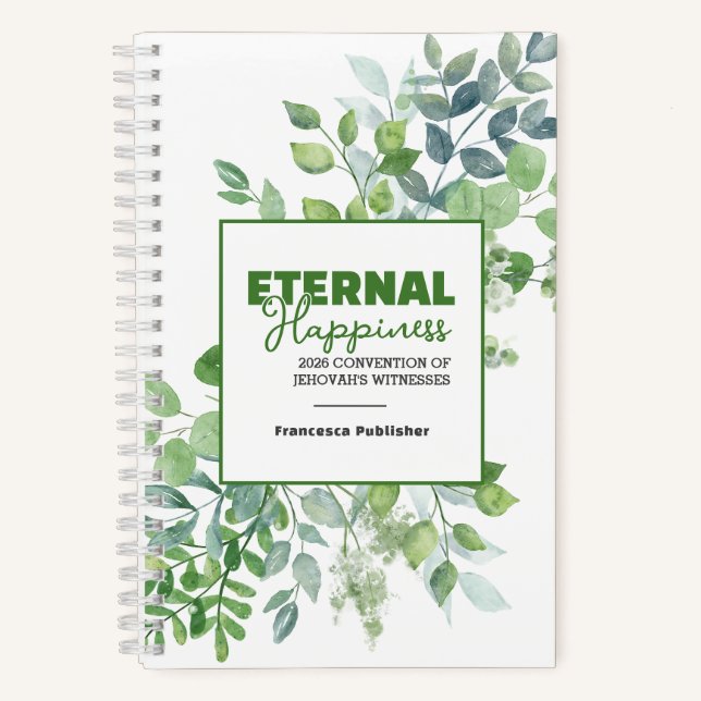 Eternal Happiness Convention Watercolor Greenery Notizbuch (Vorderseite)