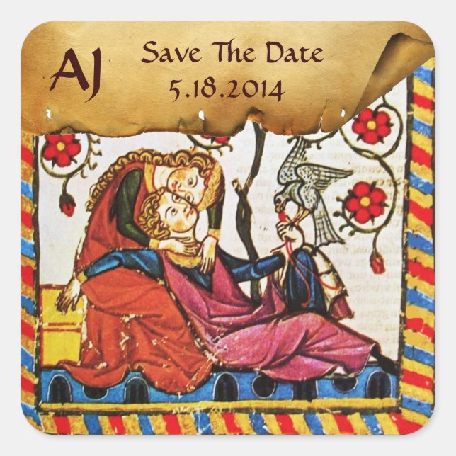 ETERNAL LIEBE SAVE THE DATE MONOGRAM PARCHMENT QUADRATISCHER AUFKLEBER (Vorderseite)