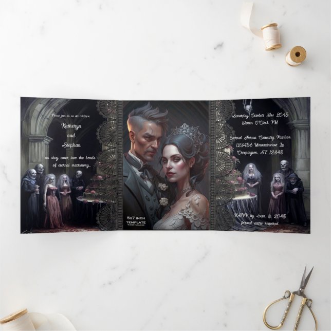 Eternal Matrimony Gothic Wedding Dreifach Gefaltete Einladung (Innenseite)