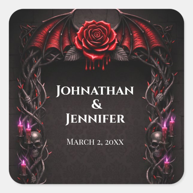 Eternal Night Gothic Vampire Wedding Dark Romance  Quadratischer Aufkleber (Vorderseite)