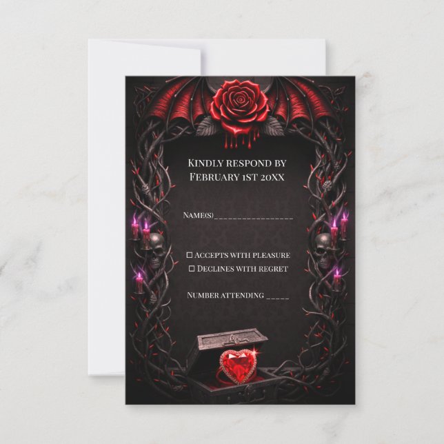 Eternal Night Gothic Vampire Wedding Dark Romance  RSVP Karte (Vorderseite)