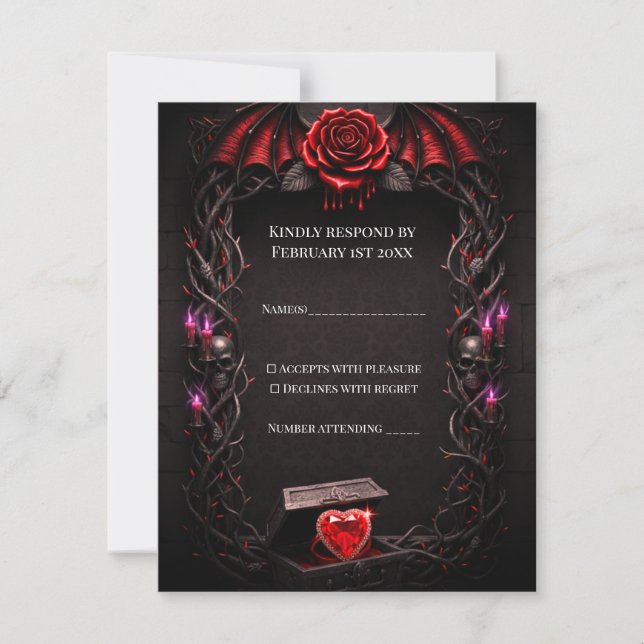 Eternal Night Gothic Vampire Wedding Dark Romance  RSVP Karte (Vorderseite)