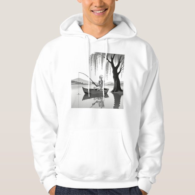 Eternal Patience Skeleton Fishing Zen Graphic Hoodie (Vorderseite)