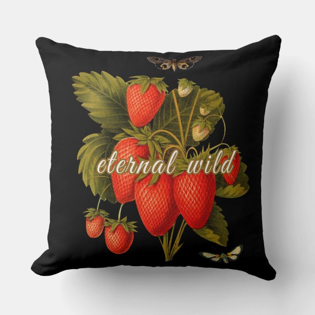Eternal Wild Vintage Erdbeeren und Motten Kissen (Vorderseite)