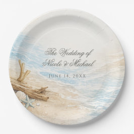 Eterntal Tides Coastal Watercolor Beach Wedding Pappteller