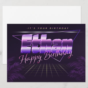 Ethan Name Vorname lila retro Karte Geburtstag