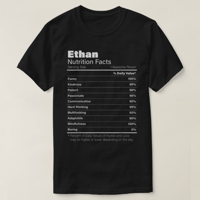 Ethan Nutrition Personalisiert Name Funny T-Shirt (Design vorne)