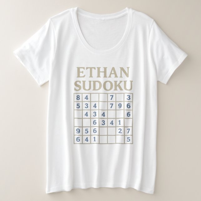 ETHAN Sudoku-Rätsel – Benutzerdefiniertes Logikgit Große Größe T-Shirt (Design vorne)