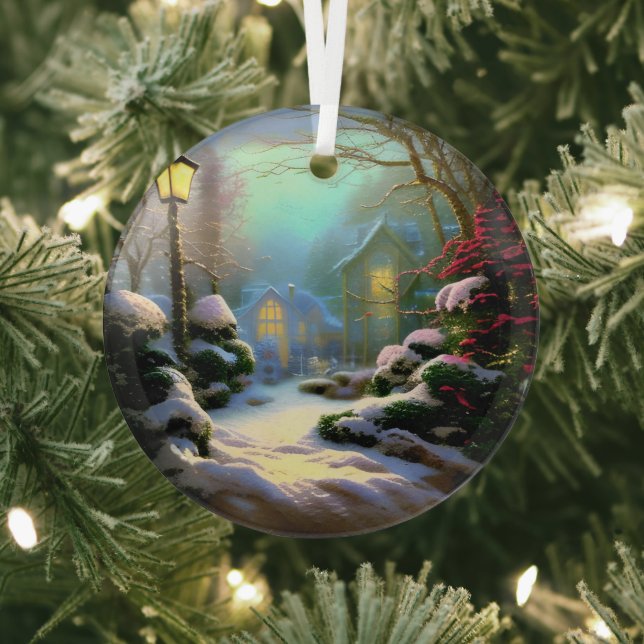 Ethereal 3D Look Winterszene Kinkade Inspiriert Ornament Aus Glas (InSitu)