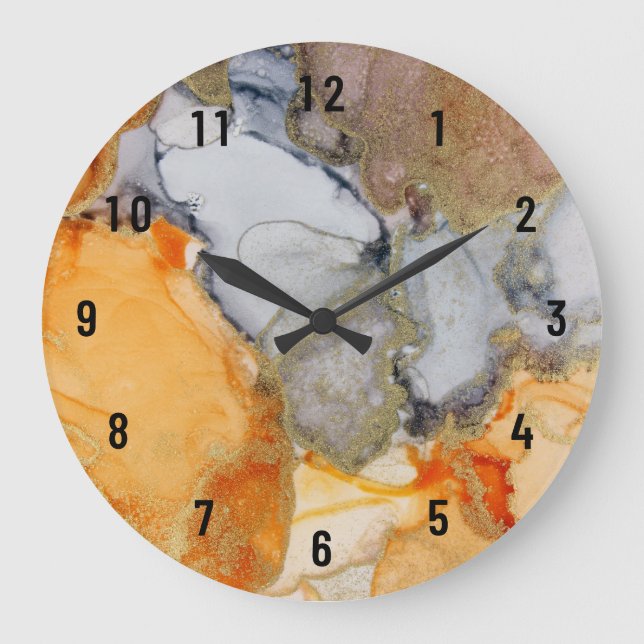 Ethereal Abstrakt Orange Grau Große Wanduhr (Vorderseite)