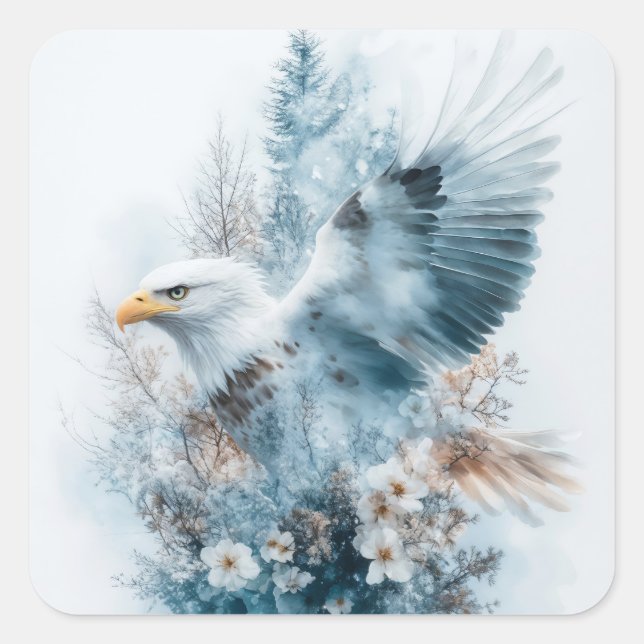 Ethereal Adler in einem traumhaften Wald Quadratischer Aufkleber (Vorderseite)