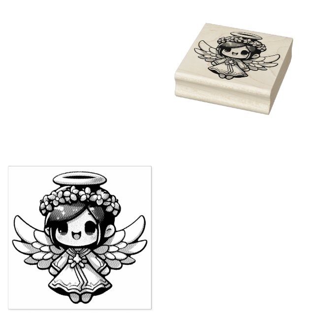 Ethereal Angelic Chibi - Engel, Halo, Blume Gummistempel (Stempel)