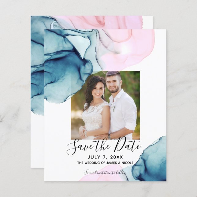 Ethereal Aquamarin rosa Elegant Save the Date Inky (Vorne/Hinten)