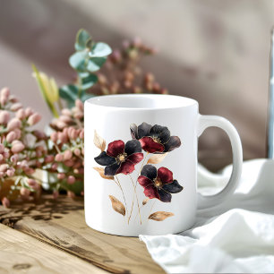 Ethereal Aquarellgold Schwarz-Bordeaux-Blume Kaffeetasse