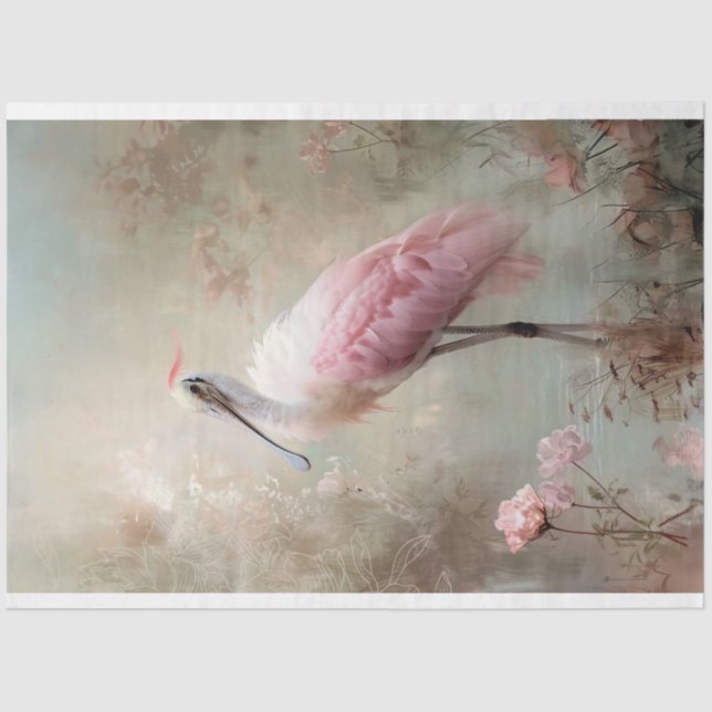 Ethereal Bird, Spoonbill & Lotus Lake Scene Seidenpapier (Vorderseite)
