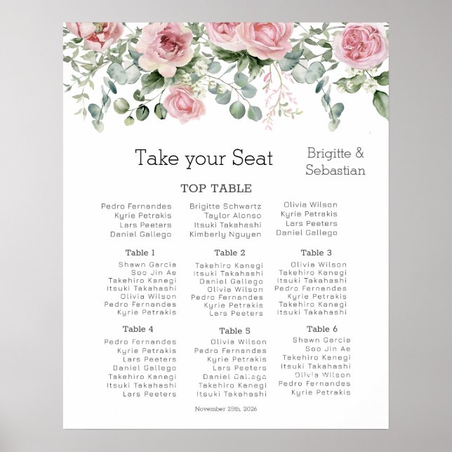 Ethereal Bloms Watercolor Floral Wedding Sitzplatz Poster (Vorne)