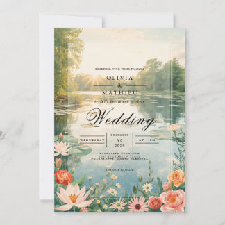 Ethereal Bloom Lakeside Romance Wedding Einladung