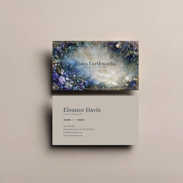 Ethereal Blue and Purple Floral Border Gold Frame Visitenkarte (Von Creator hochgeladen)