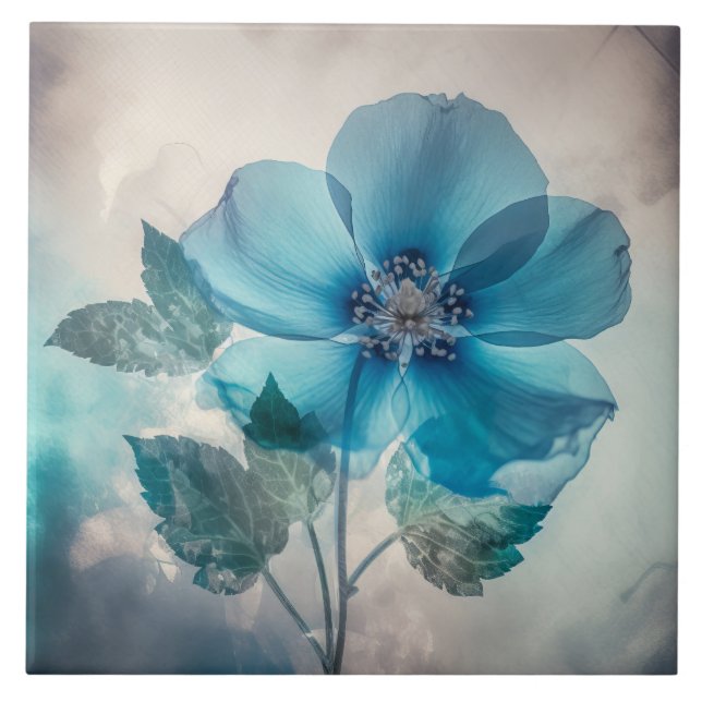 Ethereal Blue Blossom Fliese (Vorderseite)