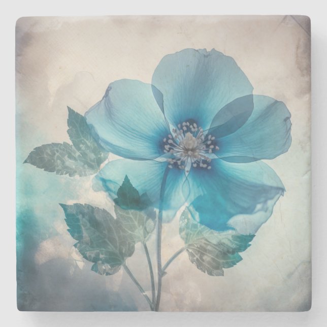 Ethereal Blue Blossom Steinuntersetzer (Vorderseite)