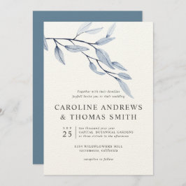 Ethereal Blue | Chic Botanical Blätter Hochzeit Einladung
