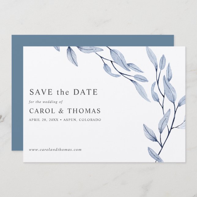 Ethereal Blue | chic botanisch Save the Date Einladung (Vorne/Hinten)