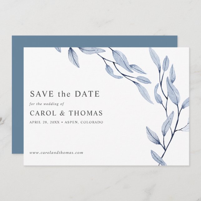 Ethereal Blue | chic botanisch Save the Date Einladung (Vorne/Hinten)