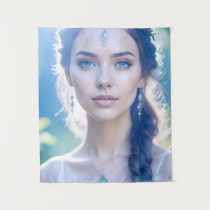 Ethereal Blue Eyes Woman Tapestry Wandteppich