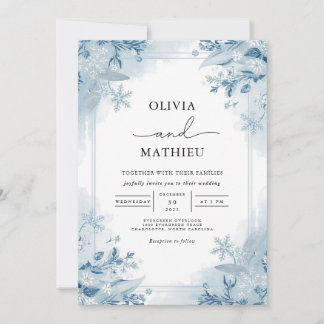 Ethereal Blue Frost Blossom Hochzeit Einladung