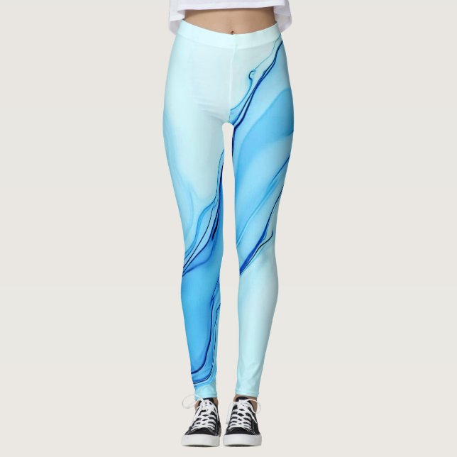 Ethereal Blue Liquid Art Wirbel Leggings (Vorderseite)