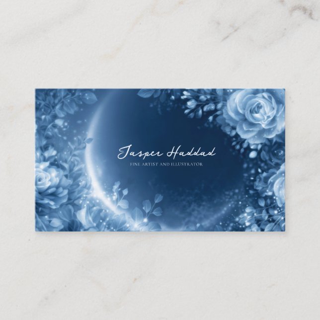 Ethereal Blue Rose Floral Glowing Cosmic Night Visitenkarte (Vorderseite)