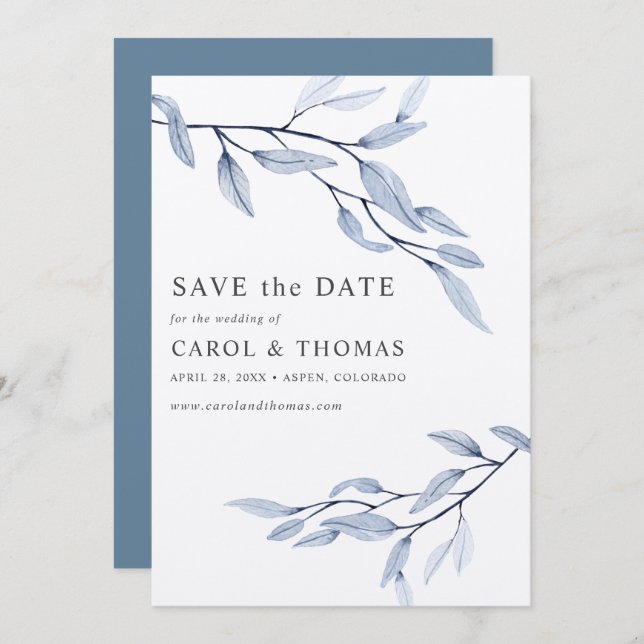 Ethereal Blue | schick VERTICAL Save the Date Einladung (Vorne/Hinten)