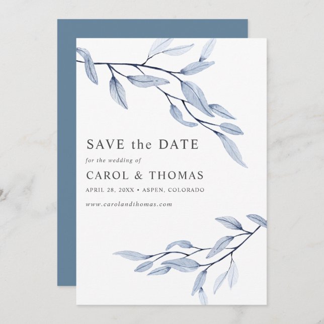Ethereal Blue | schick VERTICAL Save the Date Einladung (Vorne/Hinten)