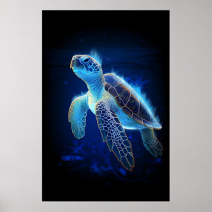 Ethereal Blue Turtle Underwater Poster