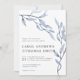 Ethereal Blue | Vertikale botanische Blätter Hochz Einladung