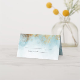 Ethereal Blue Watercolor Gold Glitzer Hochzeit Platzkarte