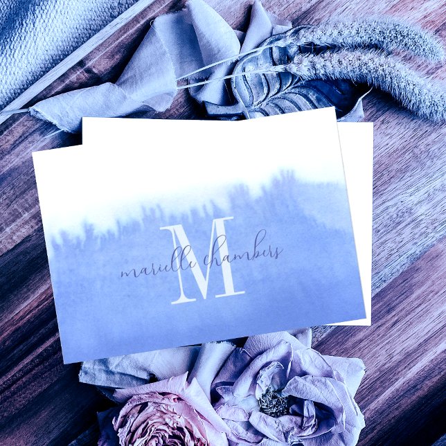 Ethereal Blue Watercolor Monogram Mitteilungskarte (Von Creator hochgeladen)
